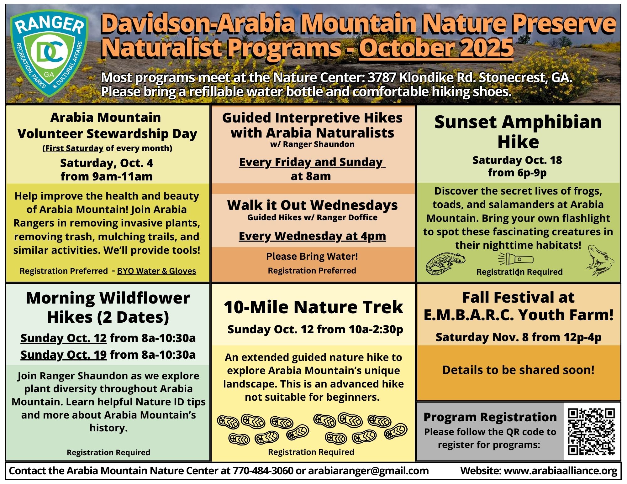 Arabia Mountain October Program Calendar