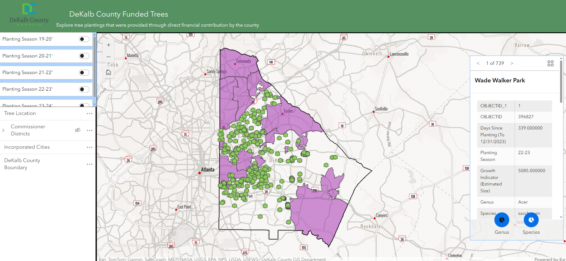 DeKalb Funded Trees Map