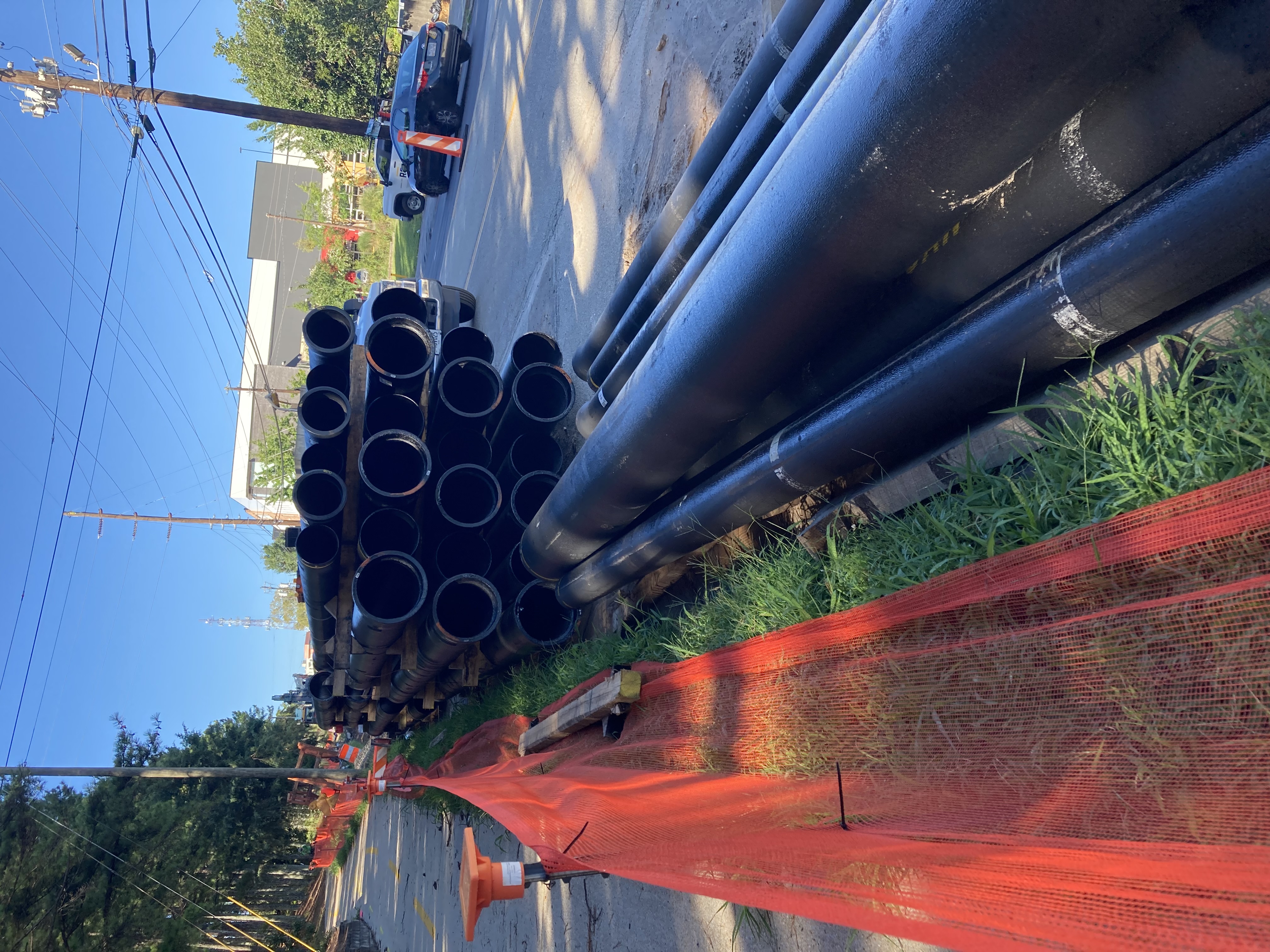 Ductile Iron Pipe awaiting placement in the trench on East Ponce de Leon Ave.