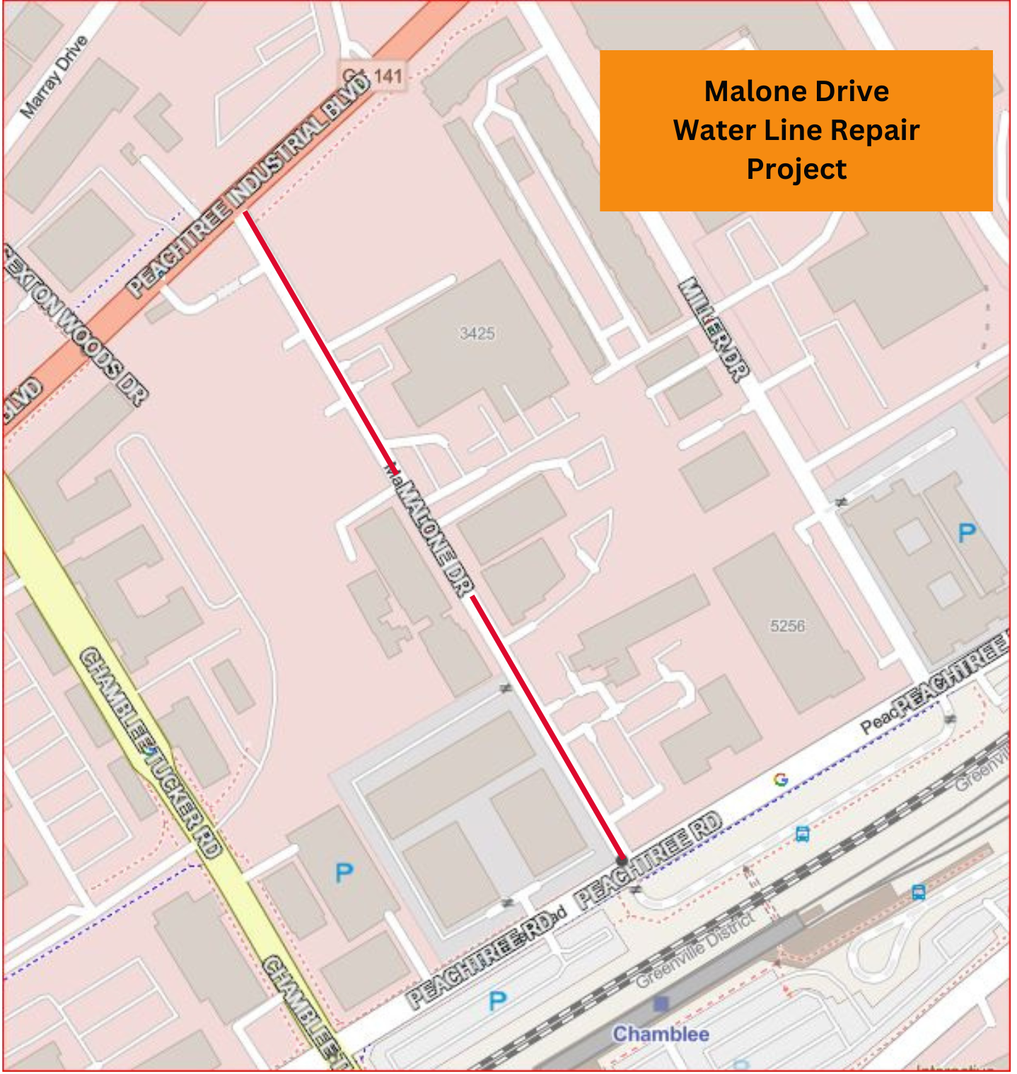 Map of Malone Drive Water Line Repair