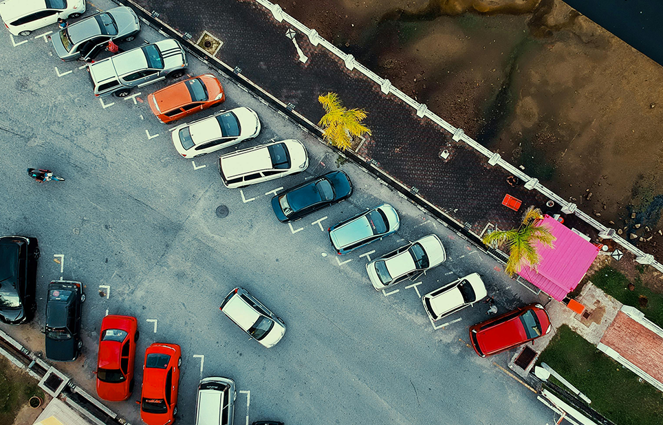 Drone view of parking spaces