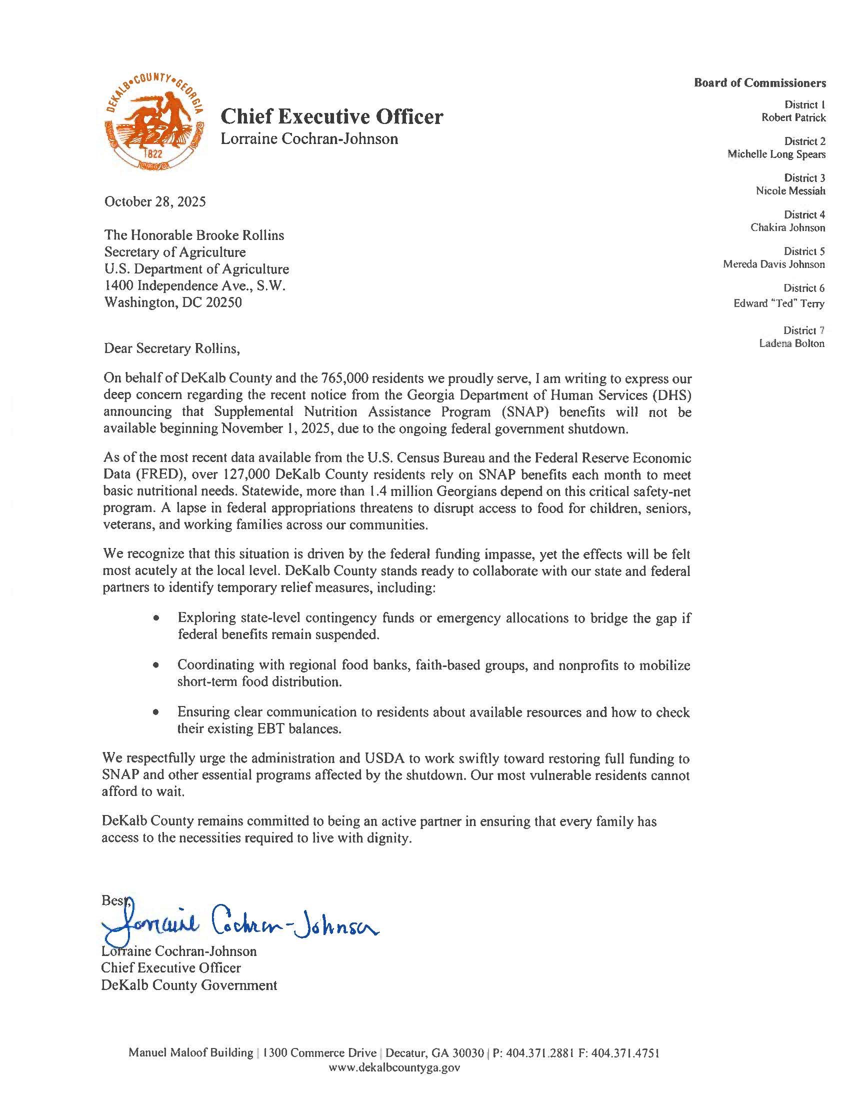 CEO SNAP Letter USDA