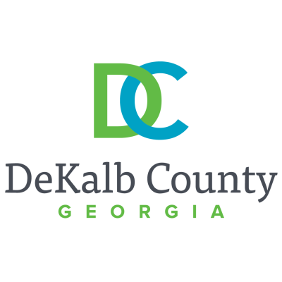 DeKalb County, Georgia logo featuring overlapping green and blue "DC" letters above the words "DeKalb County" and "GEORGIA".