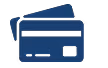 Icon of two overlapping blue credit cards on a light background, with one card in front showing a magnetic strip and a chip.