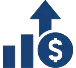 A blue bar graph with an upward arrow and a dollar sign, symbolizing financial growth, budget planning, or an increase in profits.