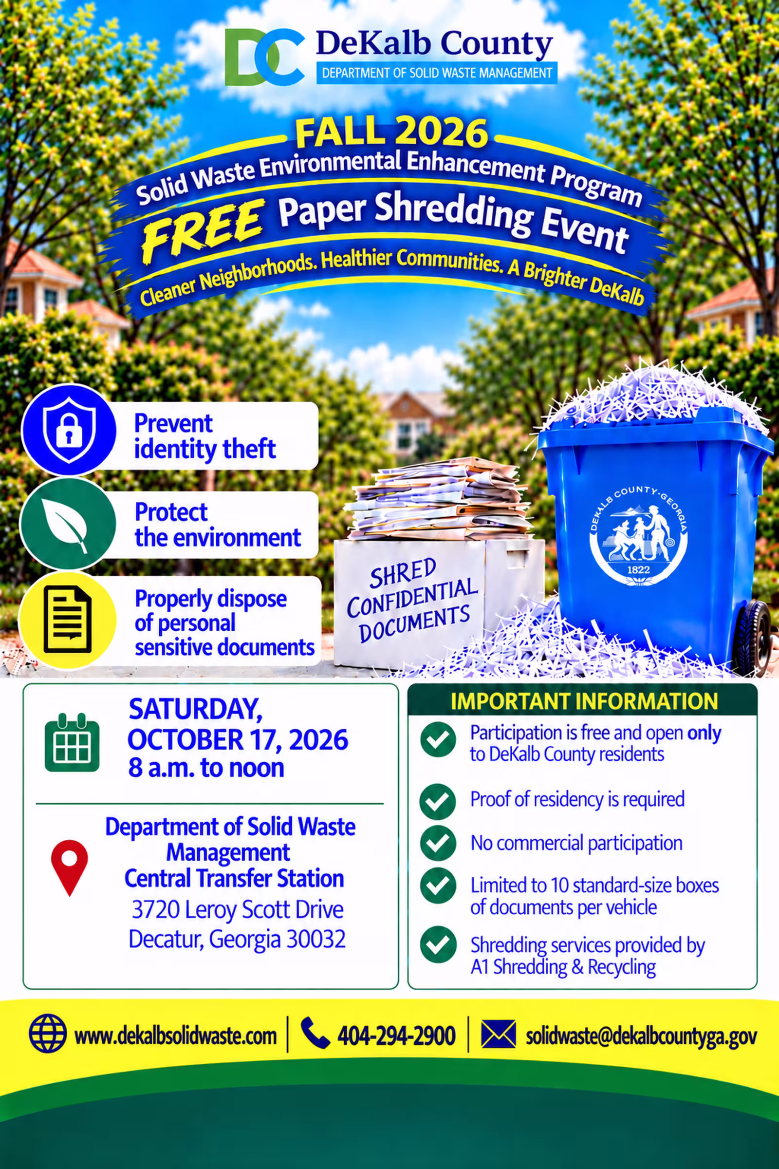 DeKalb County Solid Waste Department Free Paper Shredding Event Flyer 