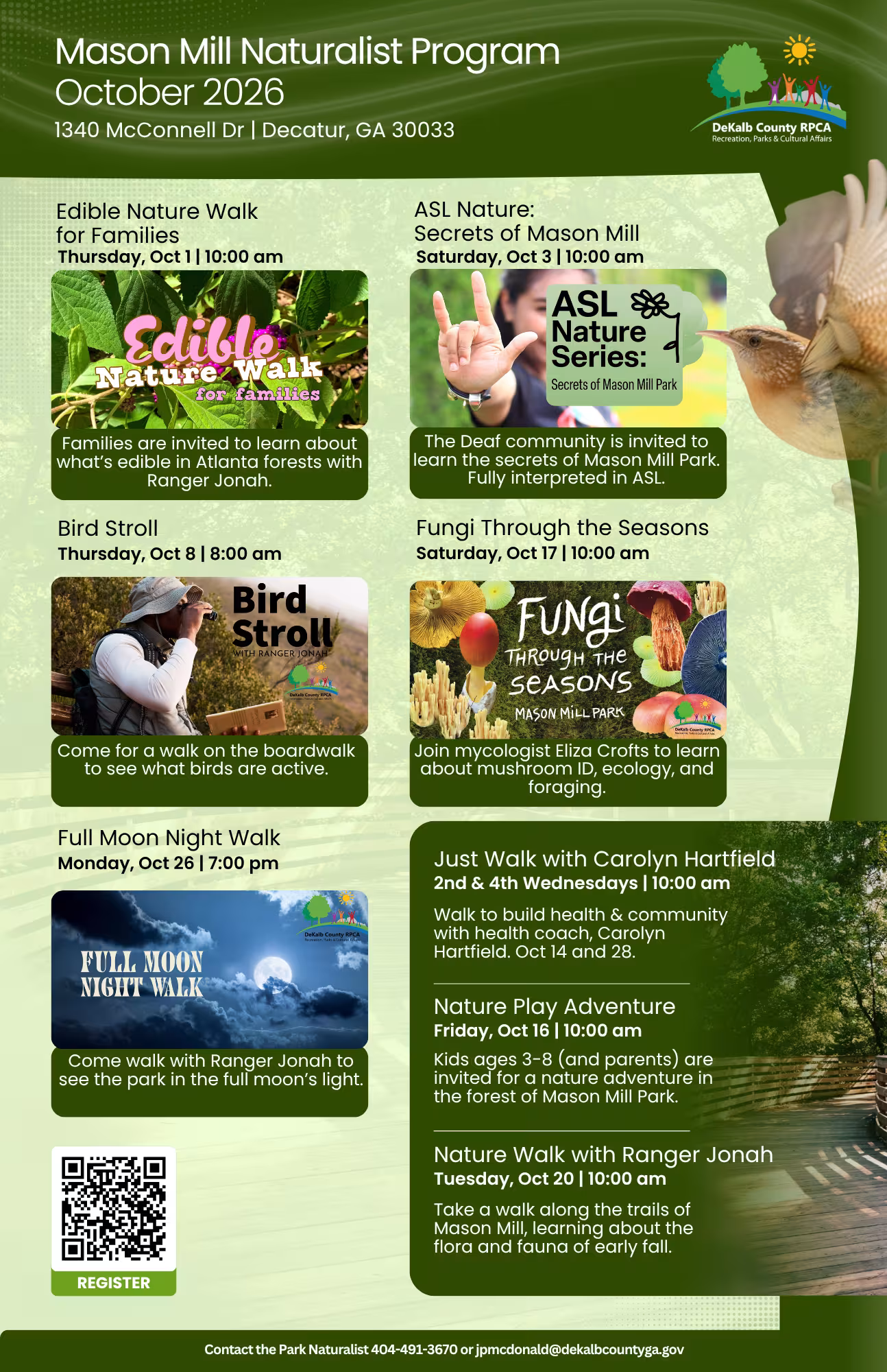 Mason Mill Program Calendar of Events