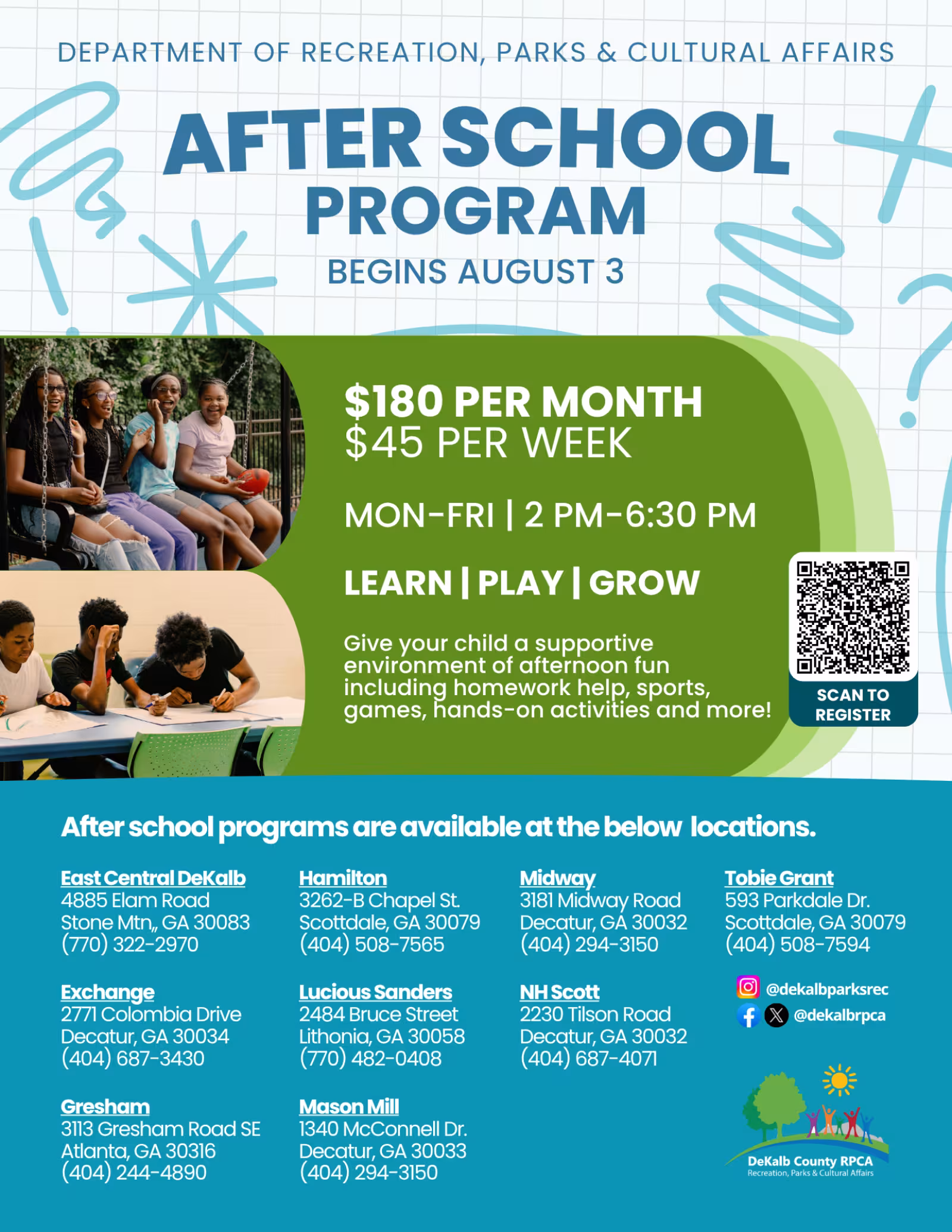 After School Flyer with location, dates and times.
