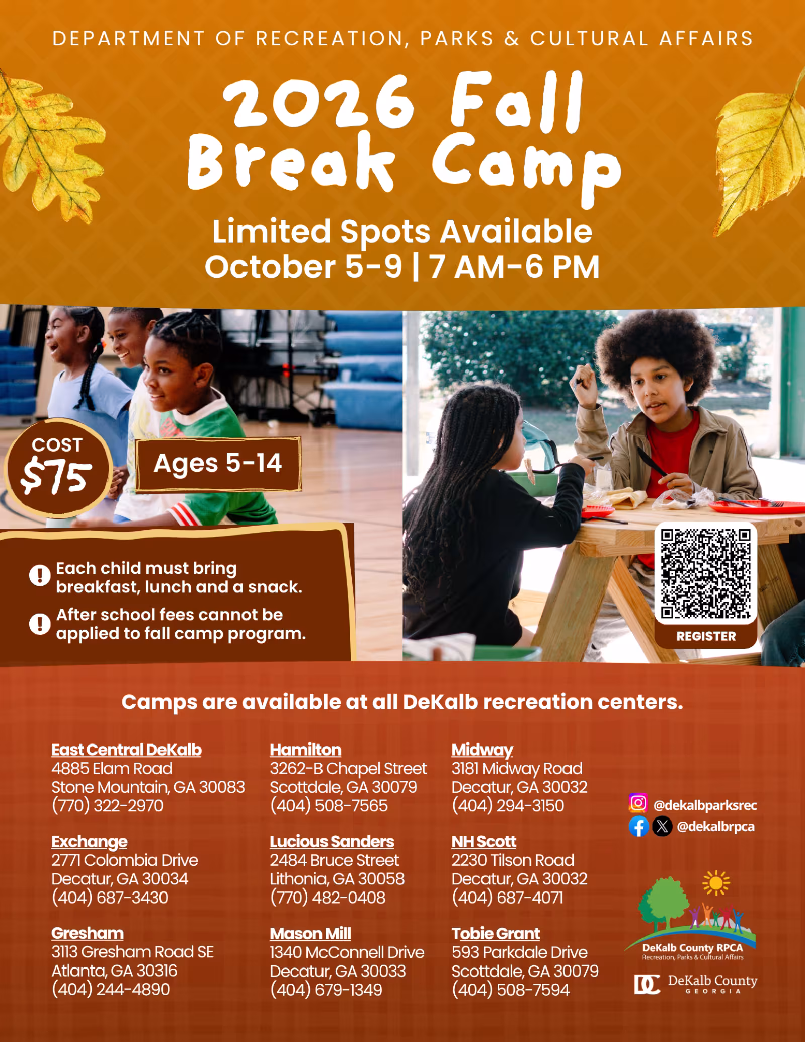 Fall Break Camp Flyer