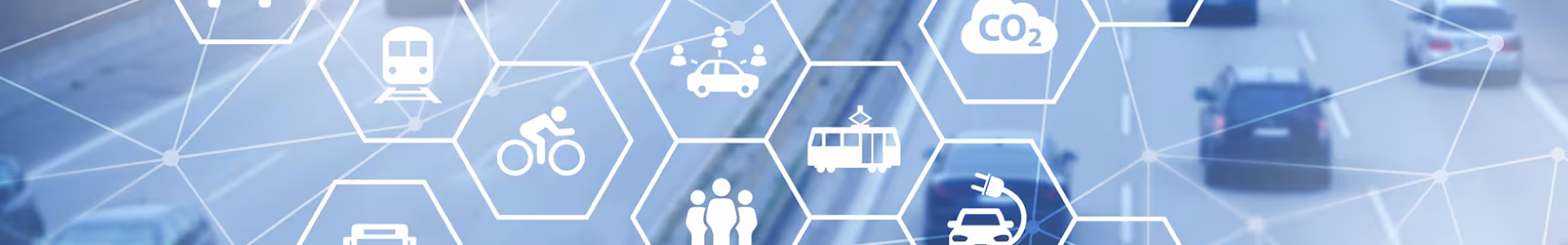 Hi-tech style visual of different forms of DeKalb transportation.